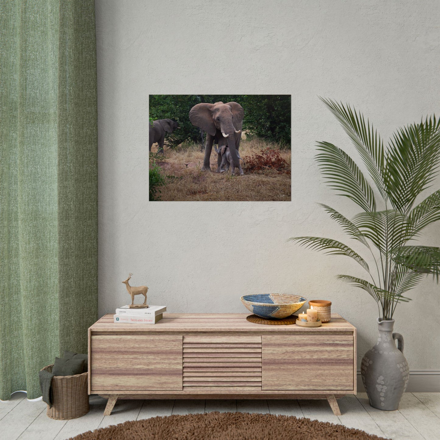 Rolled Posters - Elephant and Baby 32" x 24" (Horizontal) Semi Glossy