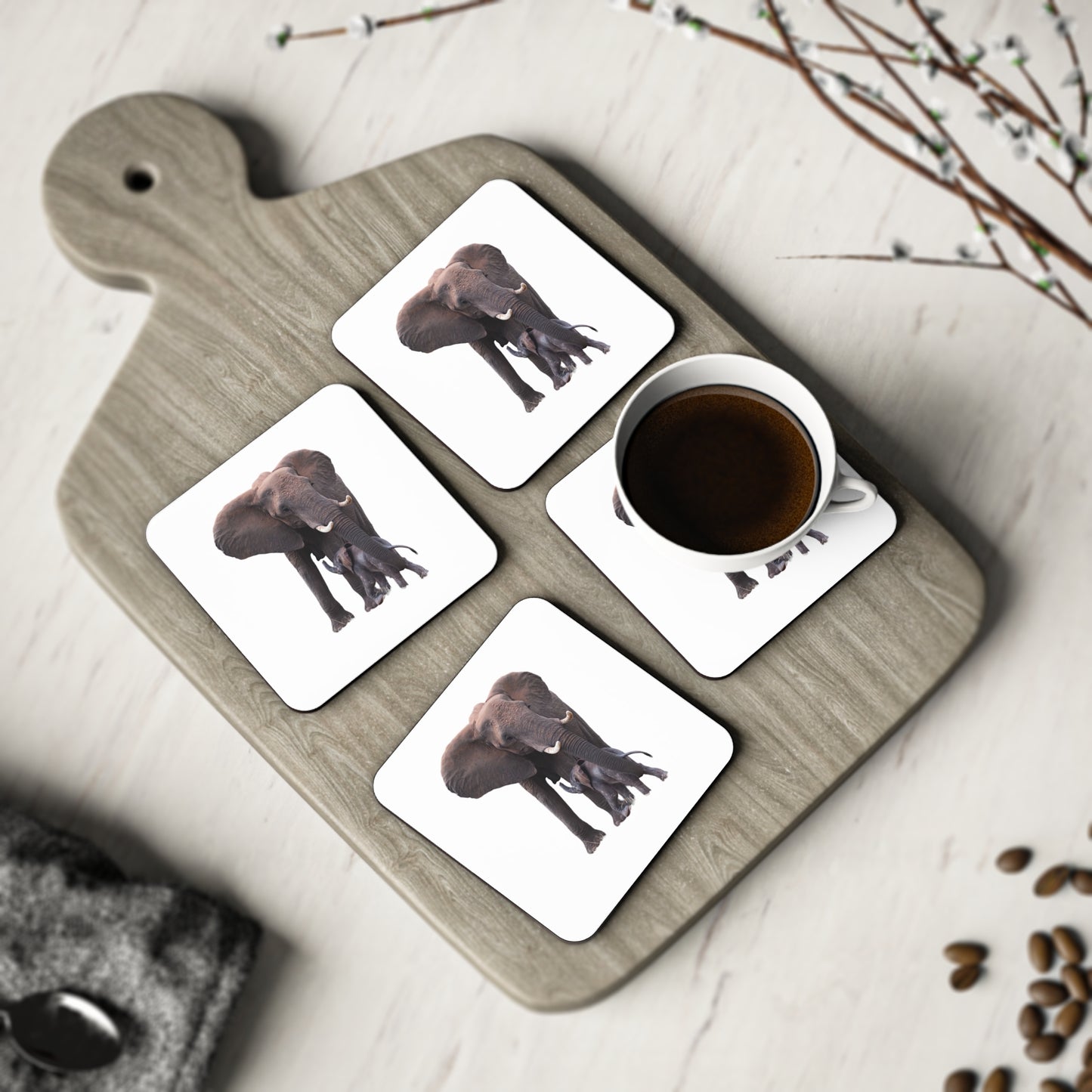 Calf Drinking Elephant Coasters