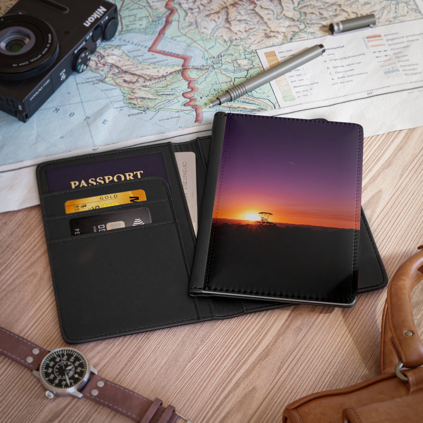 Sunset Purple Passport Cover 3.9" x 5.8" Black