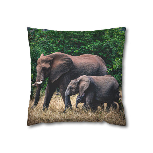 Poly Canvas Pillowcase - Elephant Family 16" × 16"