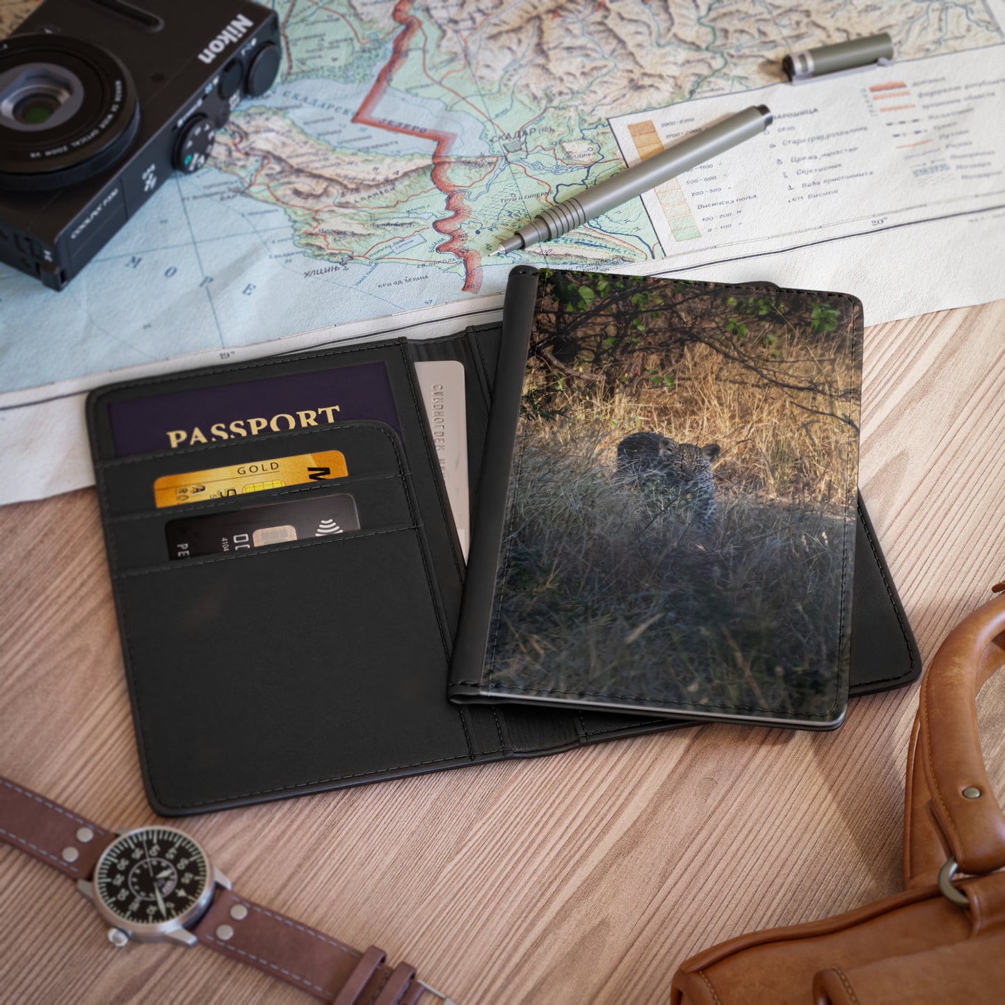 Passport Cover - Leopard Cub 3.9" x 5.8" Black