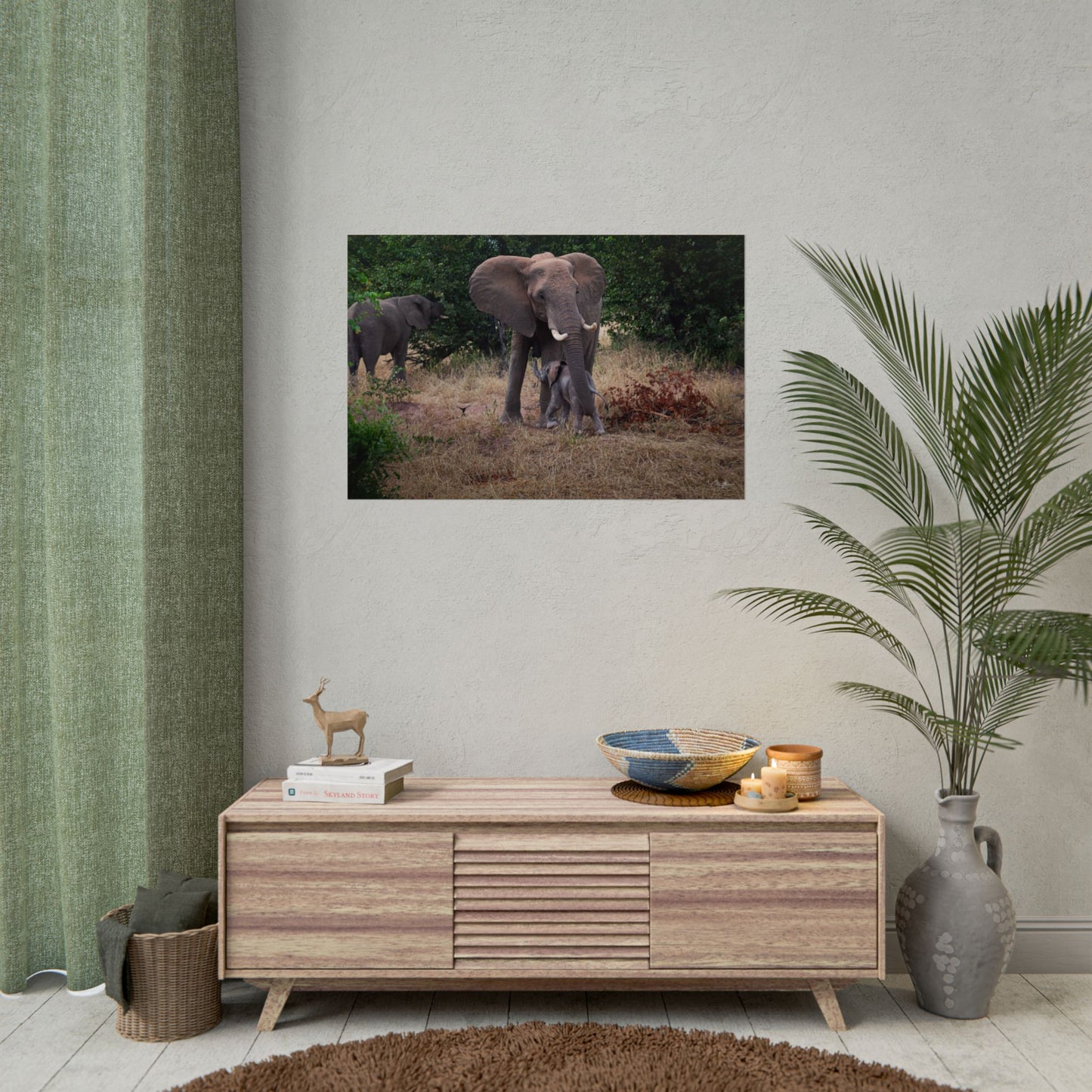 Rolled Posters - Elephant and Baby 36" x 24" (Horizontal) Semi Glossy
