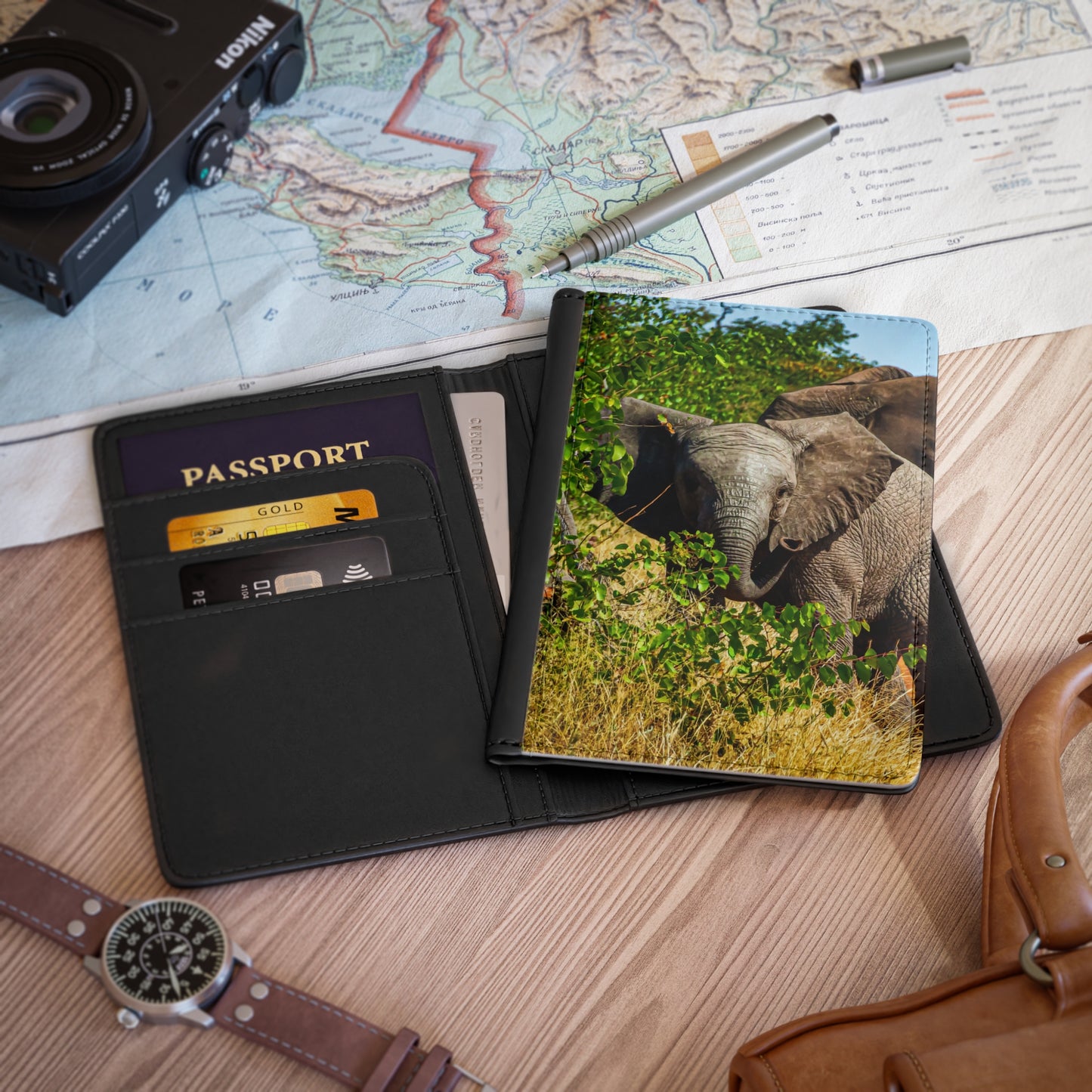 Passport Cover - Young Elephant 3.9" x 5.8" Black