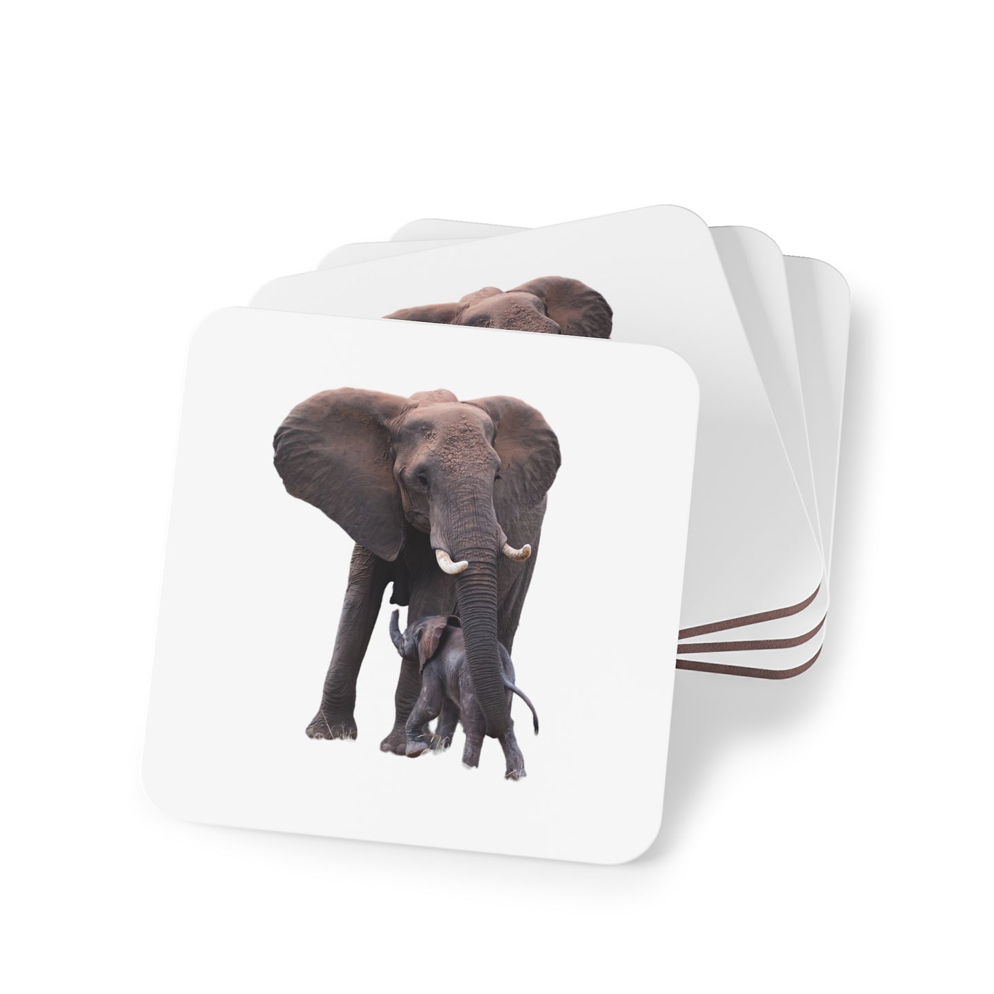 Calf Drinking Elephant Coasters Square 3.7" x 3.7" 4pcs