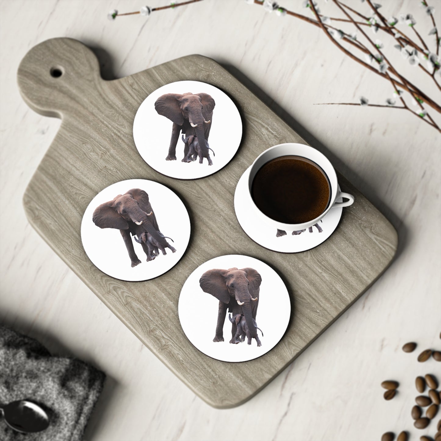 Calf Drinking Elephant Coasters