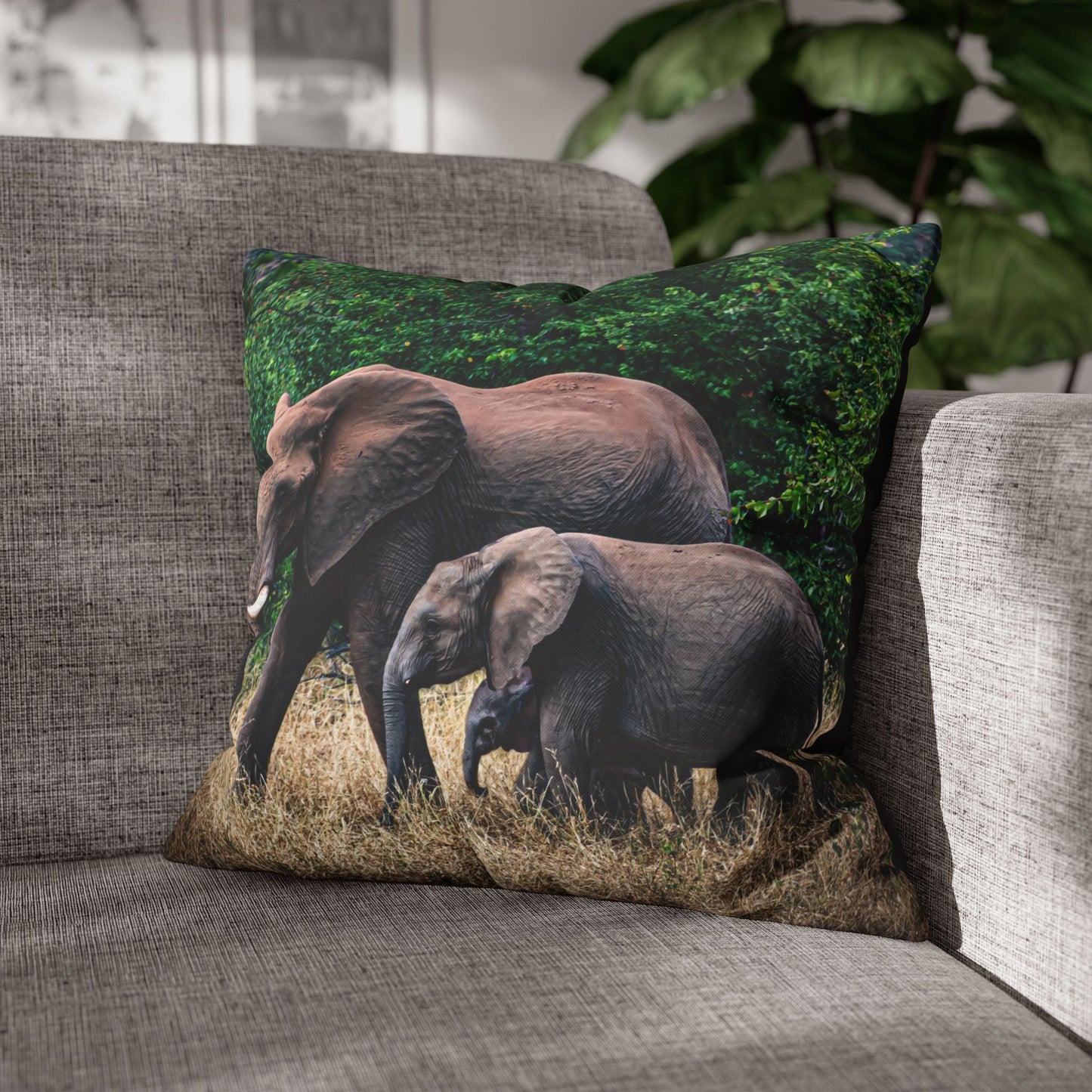 Poly Canvas Pillowcase - Elephant Family