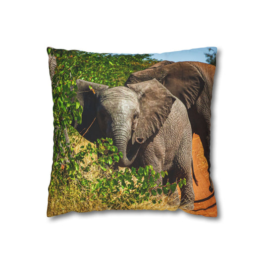 Poly Canvas Pillowcase - Young Elephant 16" × 16"