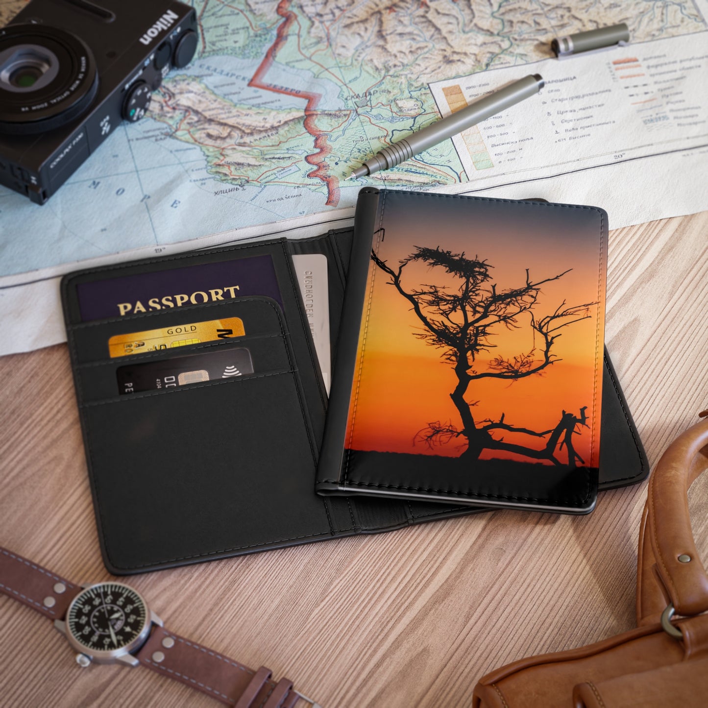 Passport Cover - Sunset over the Kalahari 3.9" x 5.8" Black