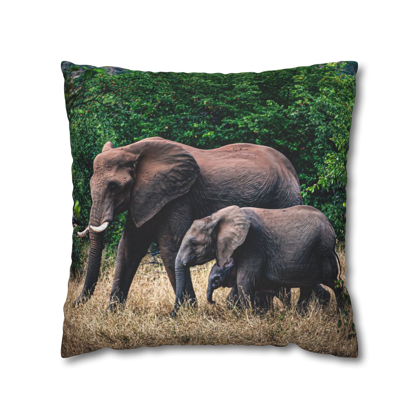 Poly Canvas Pillowcase - Elephant Family 20" × 20"