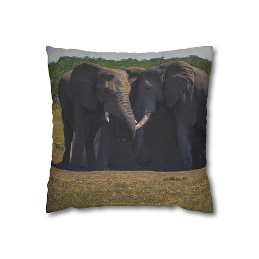 Poly Canvas Pillowcase - Elephant Friends 16" × 16"