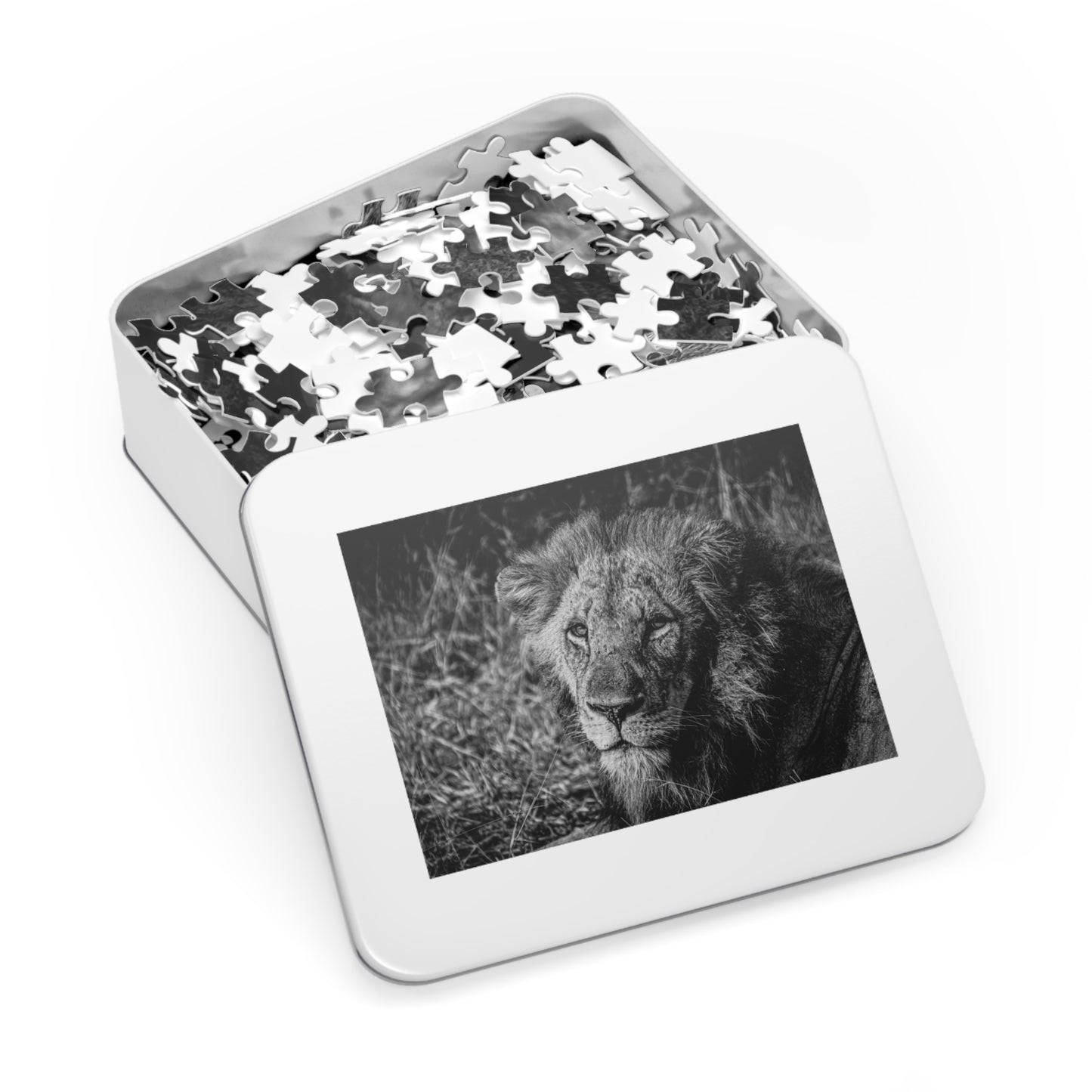 Majestic Old Lion Jigsaw Puzzle with Tin B&W
