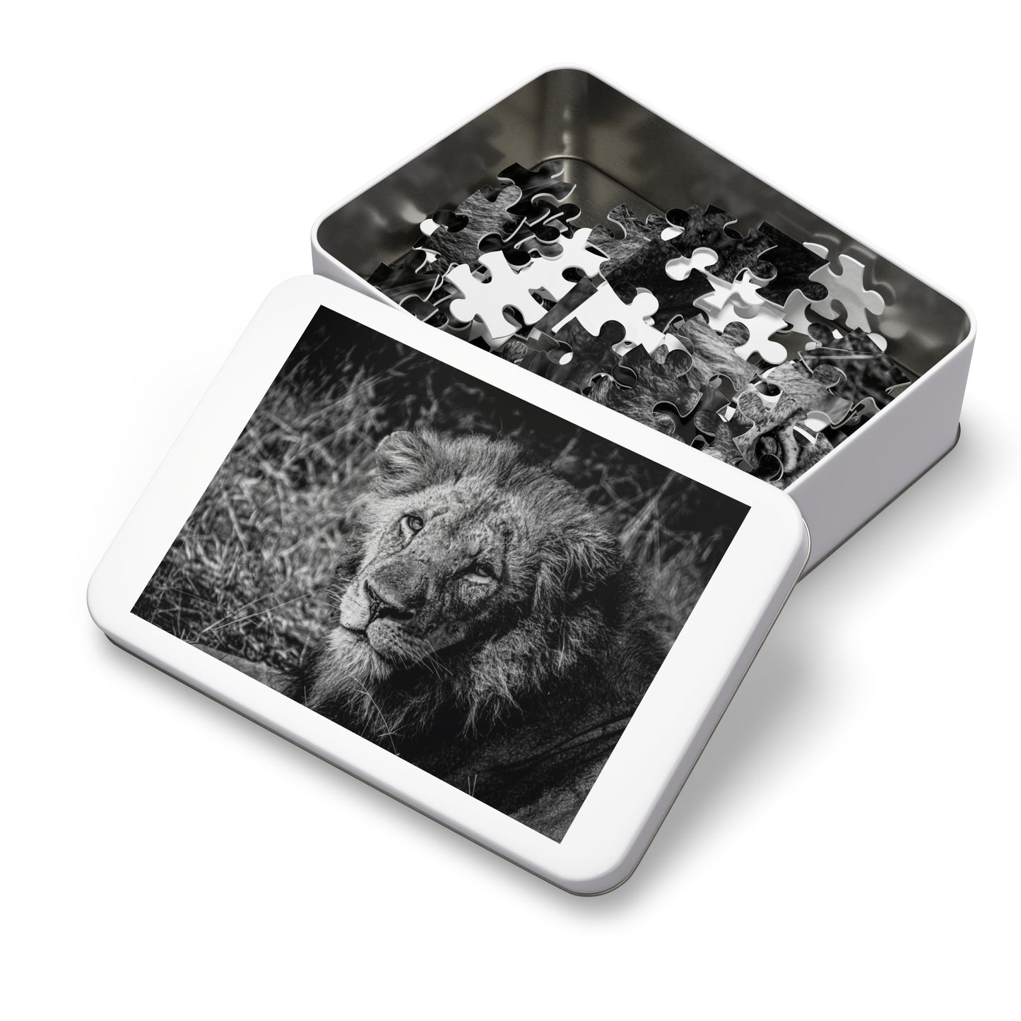 Majestic Old Lion Jigsaw Puzzle with Tin B&W