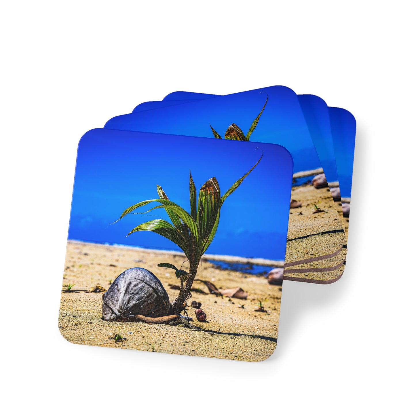 Beach Coconut Coasters Square 3.7" x 3.7" 4pcs