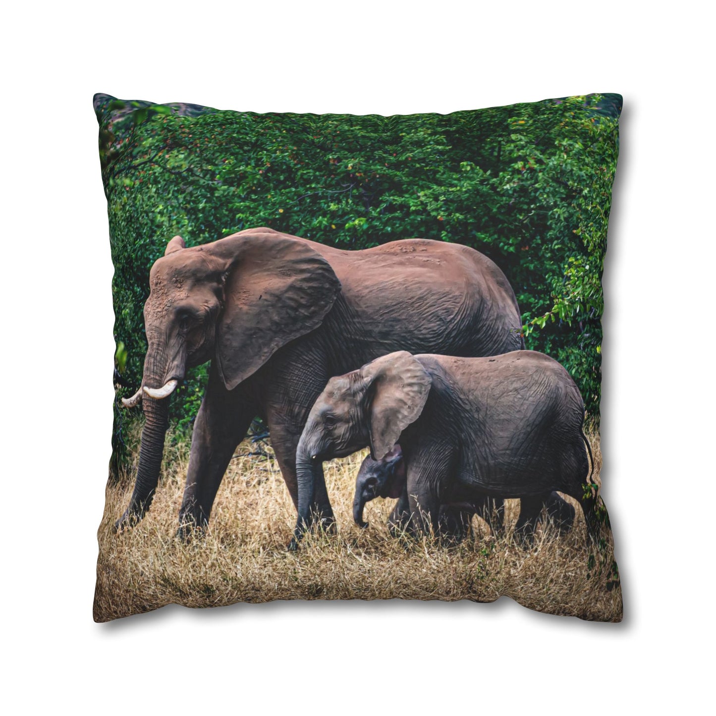 Poly Canvas Pillowcase - Elephant Family 24" × 24"