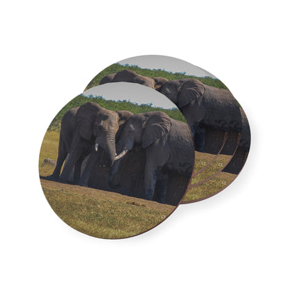 Friendly Elephants Coaster Round 3.7" x 3.7" 4pcs