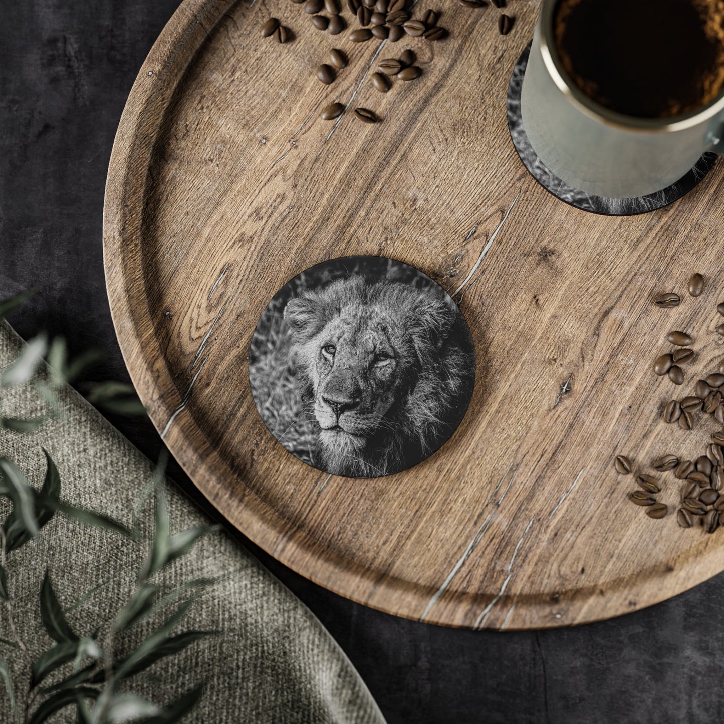 Male Lion Coasters B&W