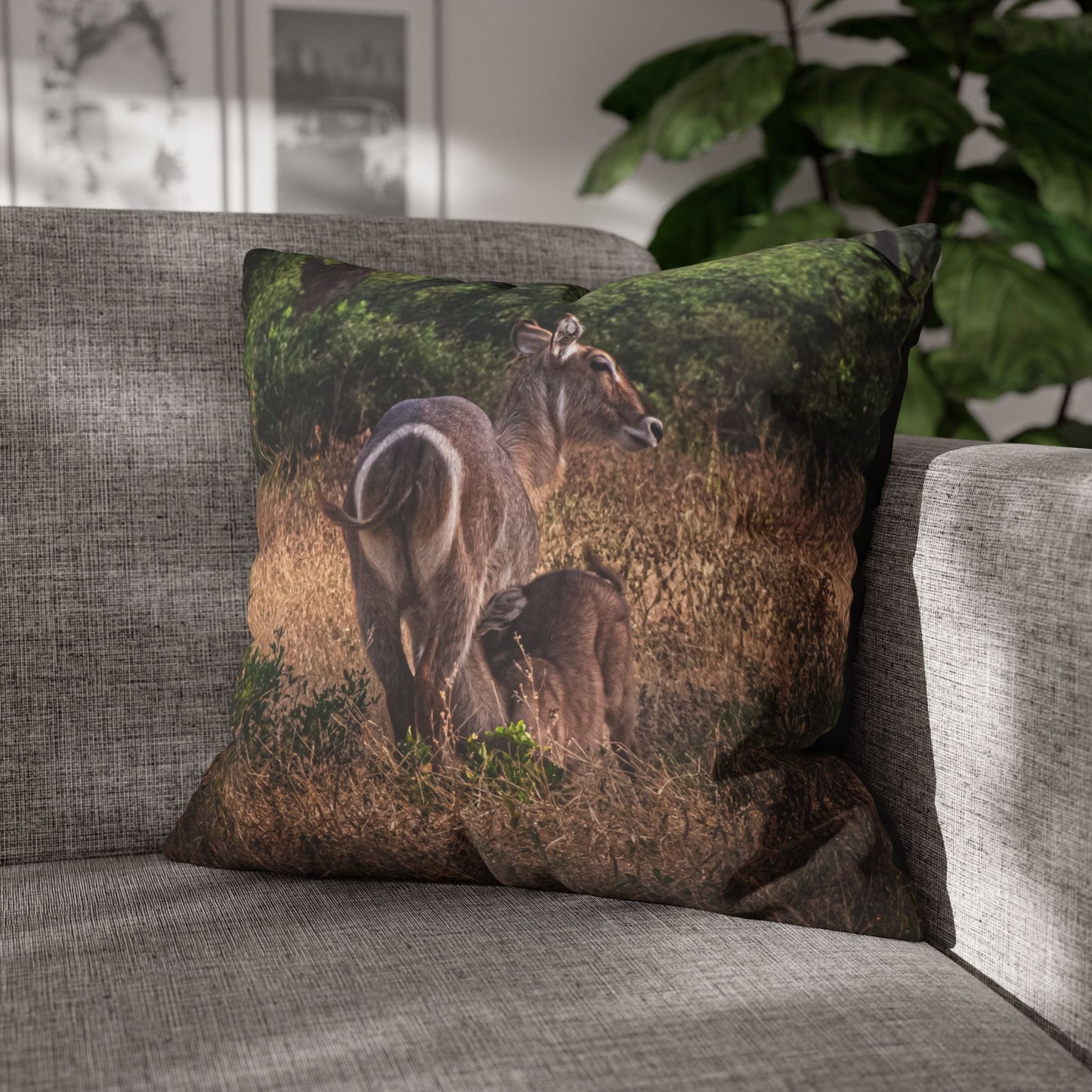 Poly Canvas Pillowcase - Waterbuck and Baby