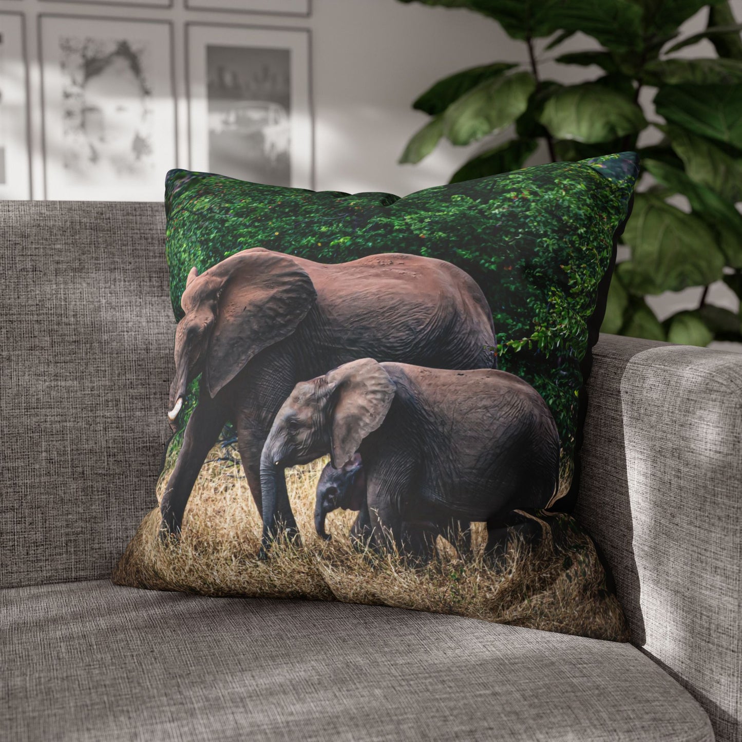 Poly Canvas Pillowcase - Elephant Family