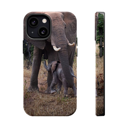 Magsafe® Compatible Tough Cases - Elephant and Baby iPhone 13 Mini Glossy