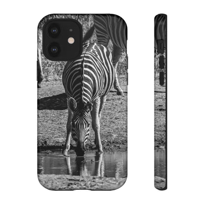 Tough Case - Zebra Drinking B&W iPhone 12 Glossy