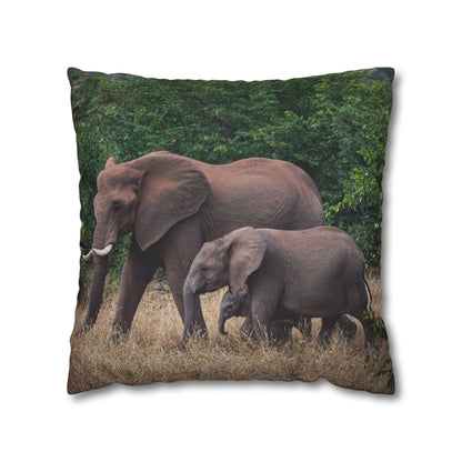 Poly Canvas Pillowcase - Elephant Family