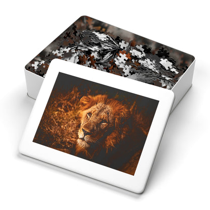 Majestic Old Lion Jigsaw Puzzle with Tin