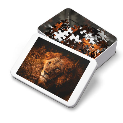 Majestic Old Lion Jigsaw Puzzle with Tin