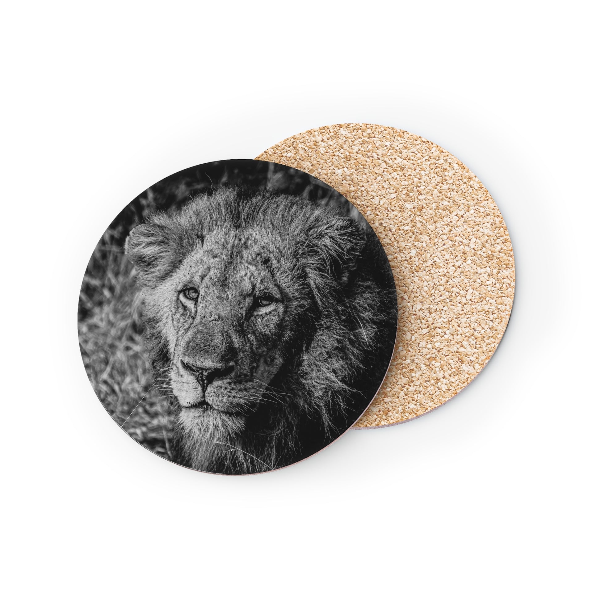 Male Lion Coasters B&W Round 3.7" x 3.7" 1pc