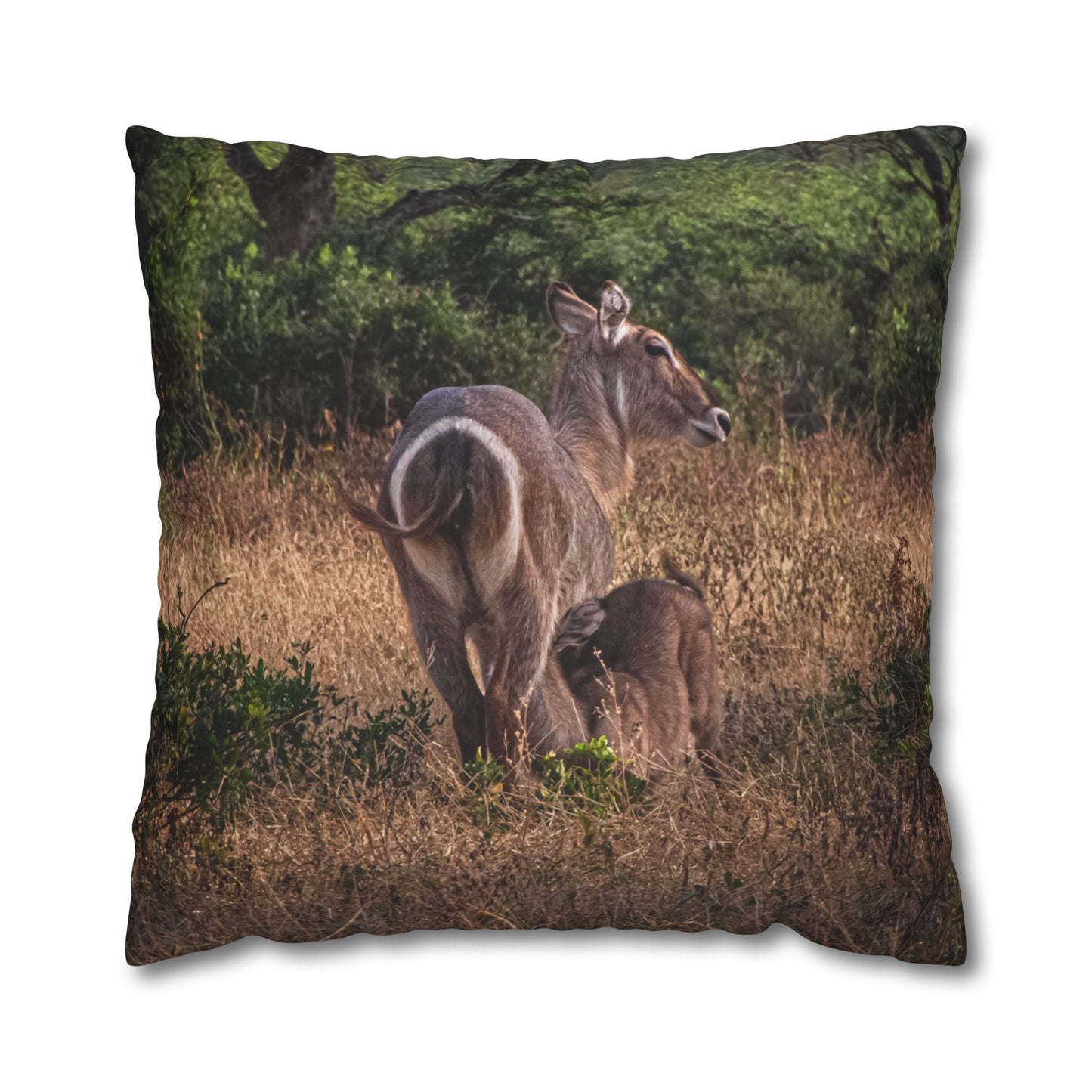 Poly Canvas Pillowcase - Waterbuck and Baby