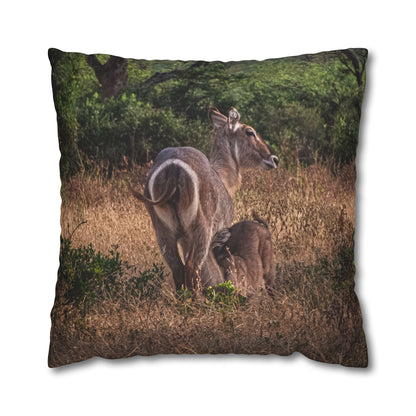 Poly Canvas Pillowcase - Waterbuck and Baby