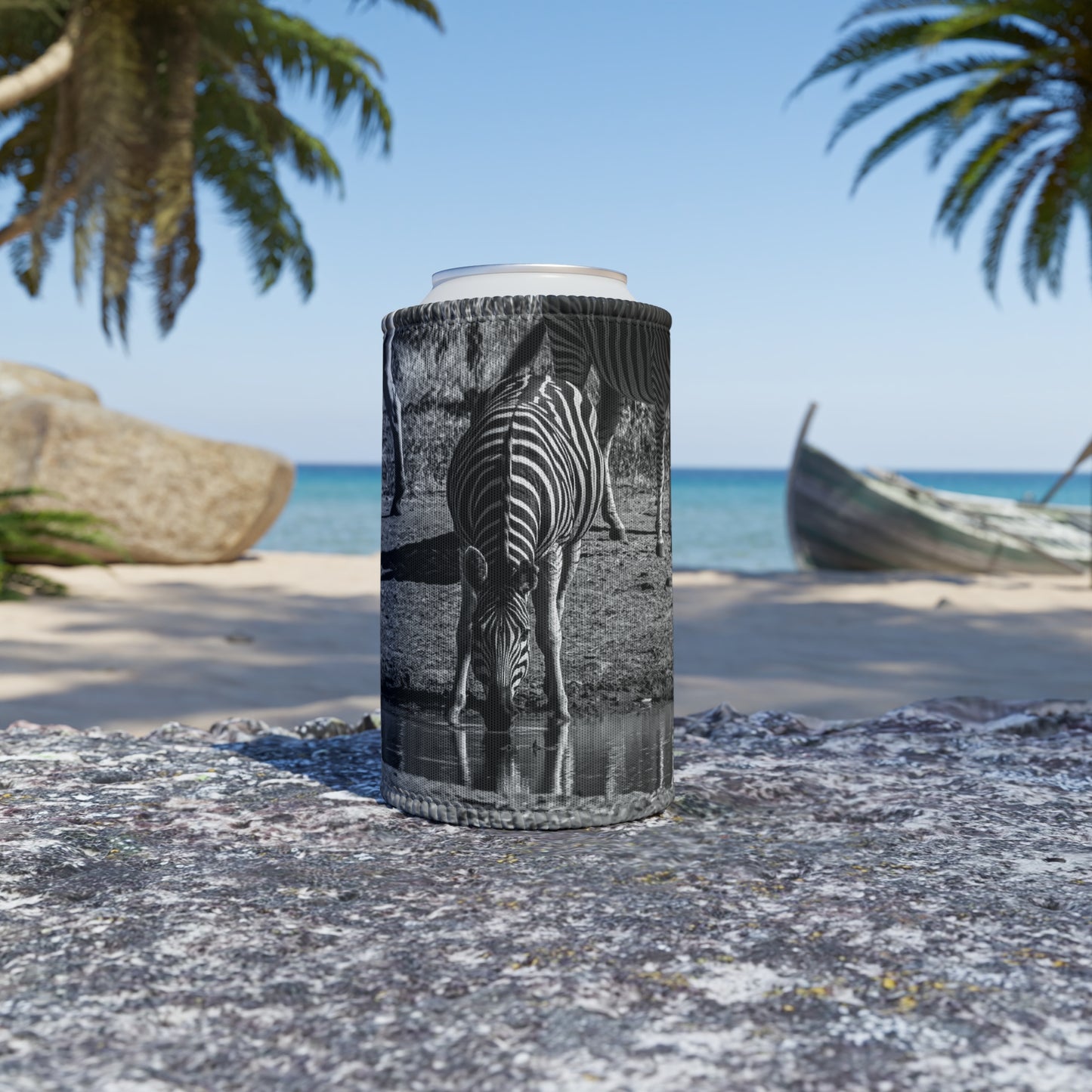 Drinking Zebra Stubby Holder B&W