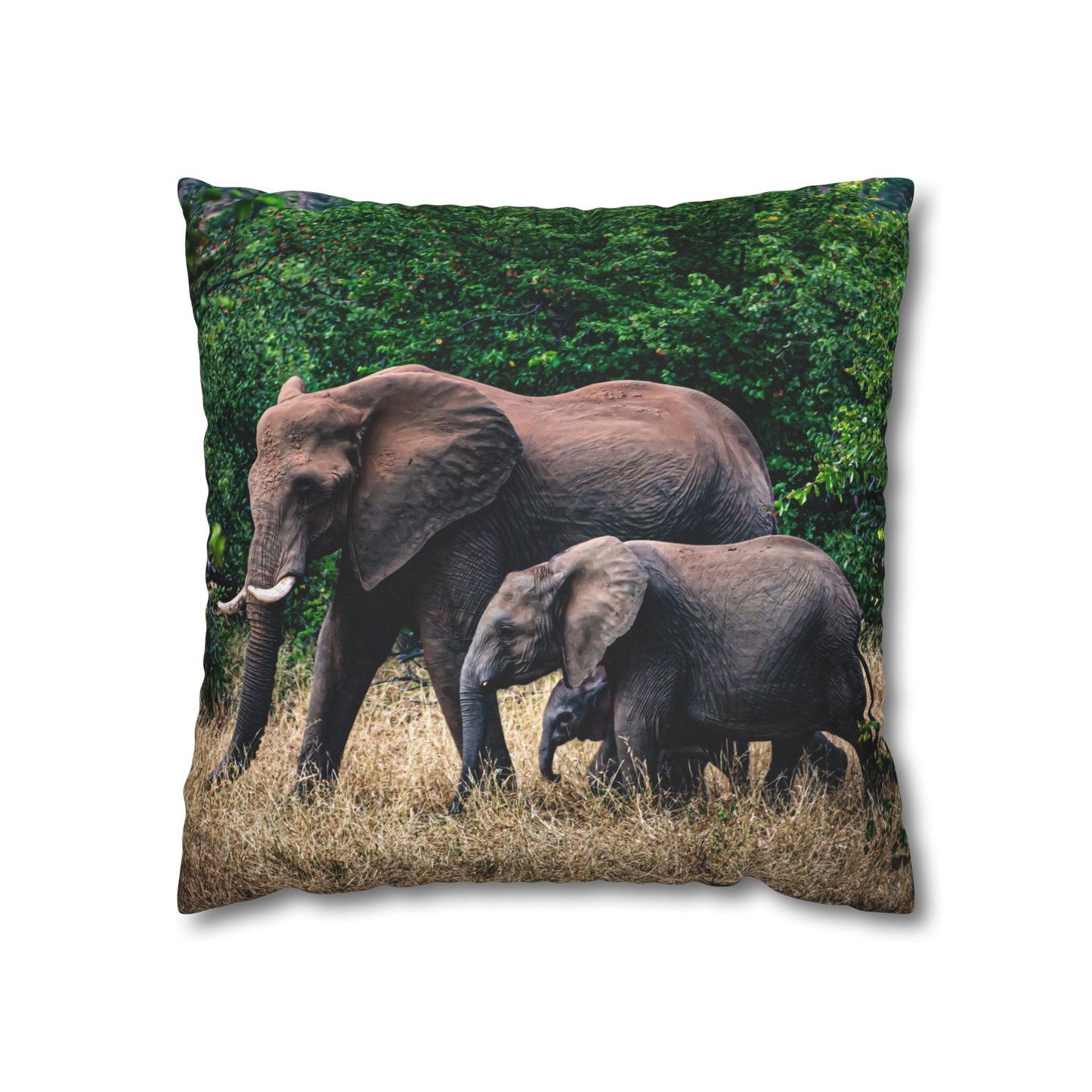 Poly Canvas Pillowcase - Elephant Family 18" × 18"