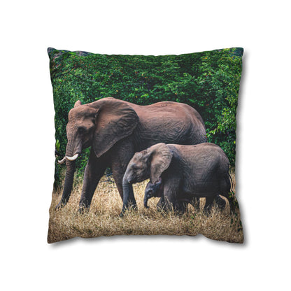 Poly Canvas Pillowcase - Elephant Family 18" × 18"