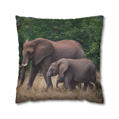 Poly Canvas Pillowcase - Elephant Family