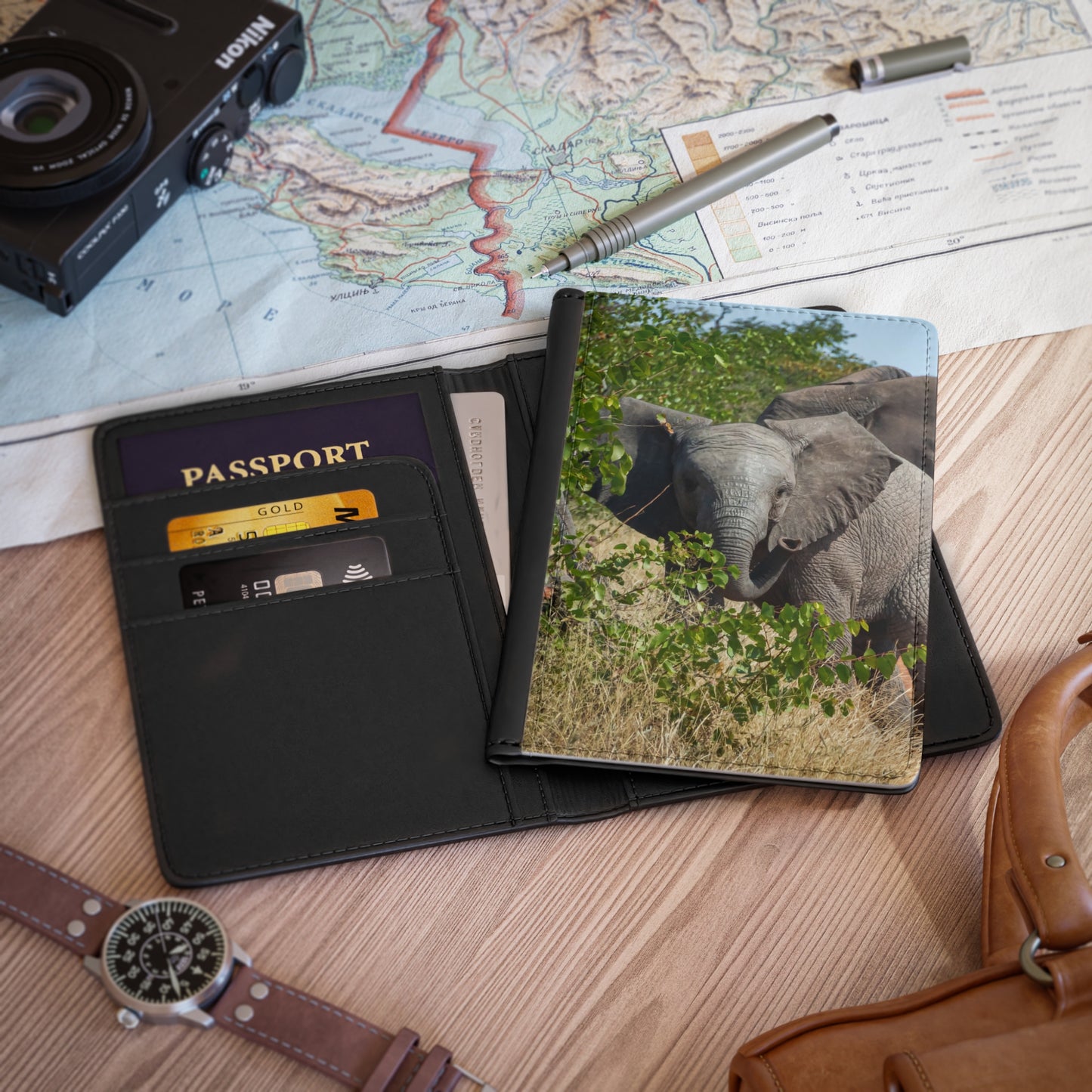 Passport Cover - Young Elephant 3.9" x 5.8" Black