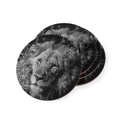 Male Lion Coasters B&W Round 3.7" x 3.7" 4pcs