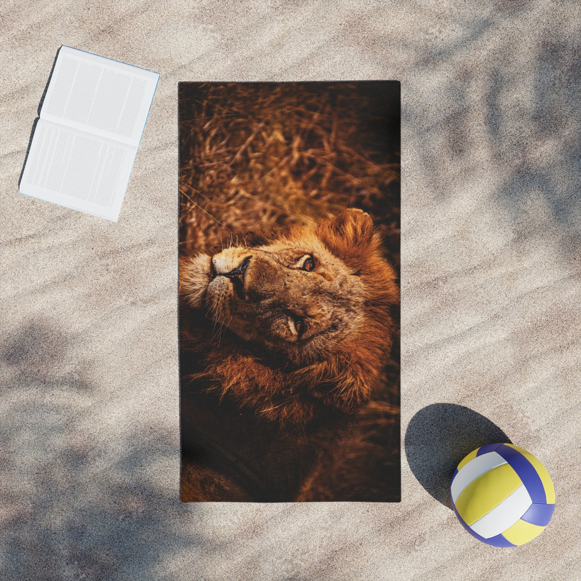 Lion Portrait Beach Towels