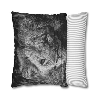 Poly Canvas Pillowcase - Old Lion B&W