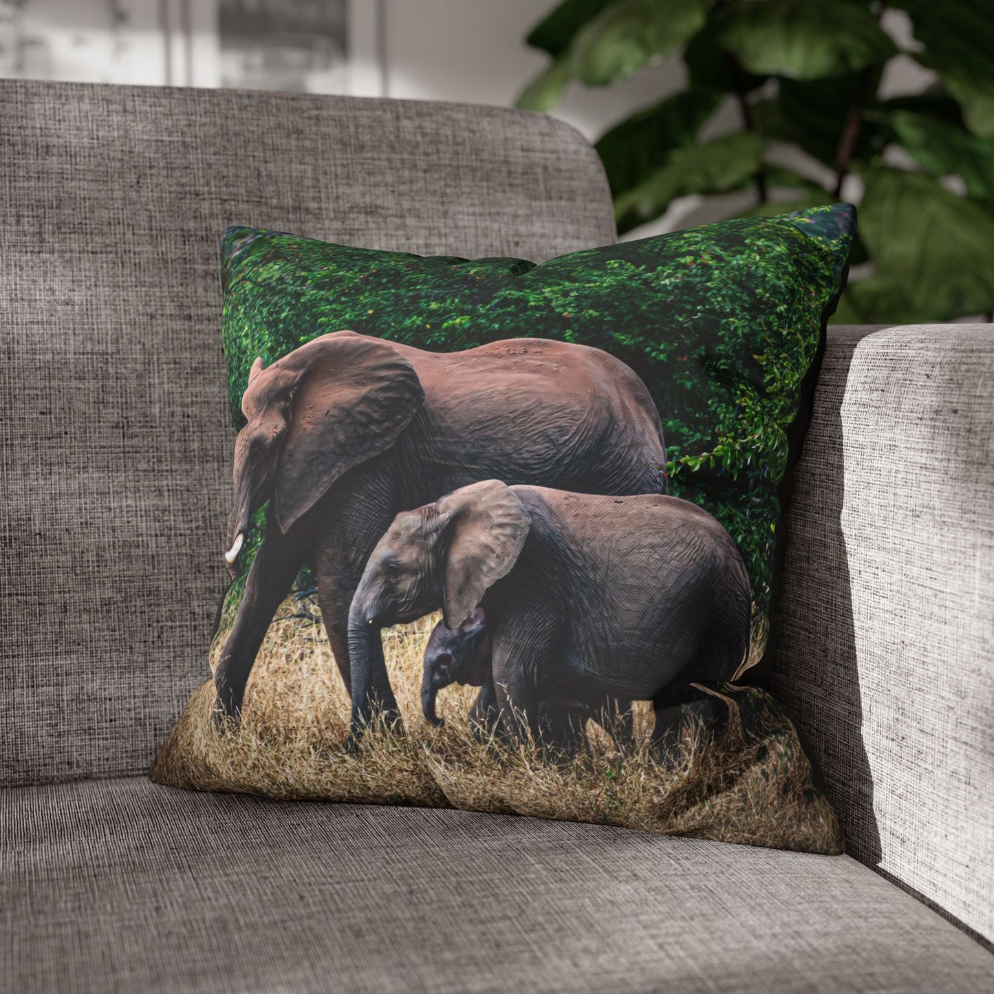 Poly Canvas Pillowcase - Elephant Family