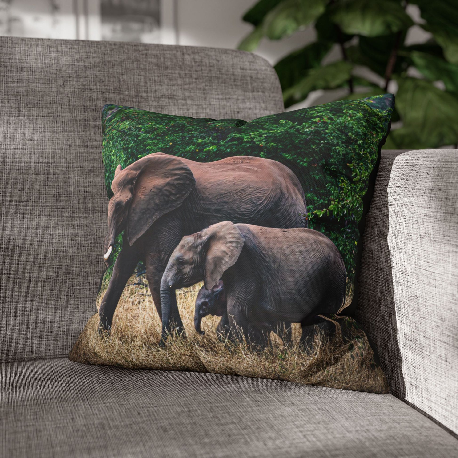 Poly Canvas Pillowcase - Elephant Family