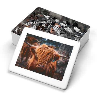 Scottish Highland Cattle Puzzle with Tin