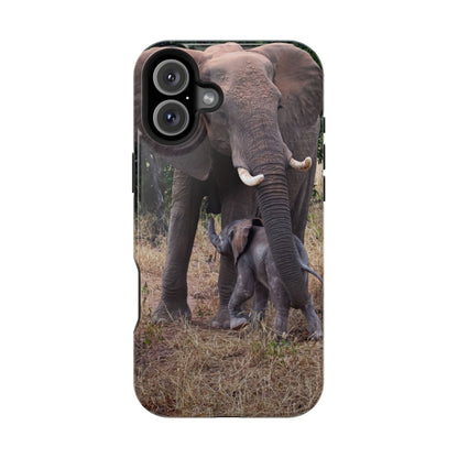 Magsafe® Compatible Tough Cases - Elephant and Baby iPhone 16 Plus Glossy