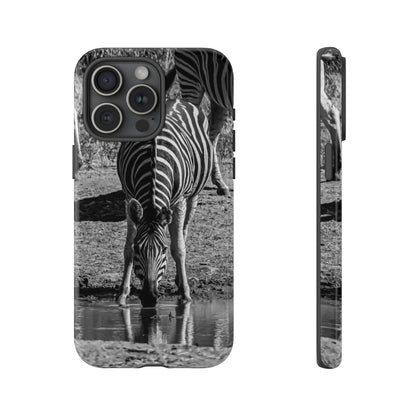 Tough Case - Zebra Drinking B&W iPhone 15 Pro Max Glossy