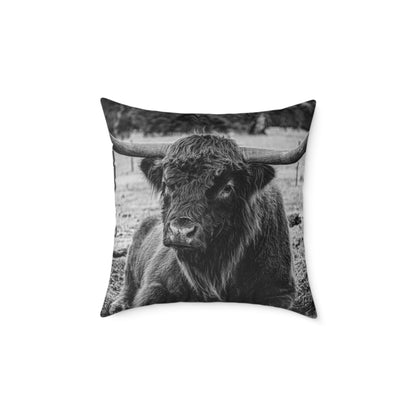 Highland Cattle Pillow B&W 20" × 20"