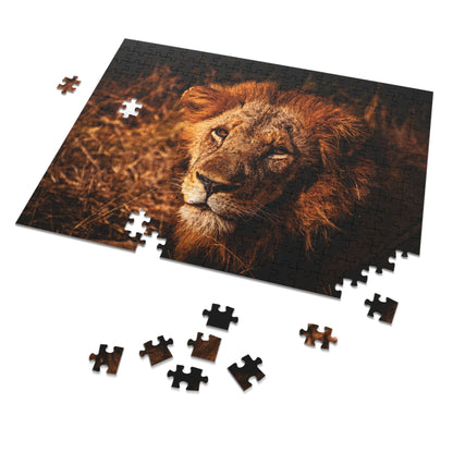 Majestic Old Lion Jigsaw Puzzle with Tin