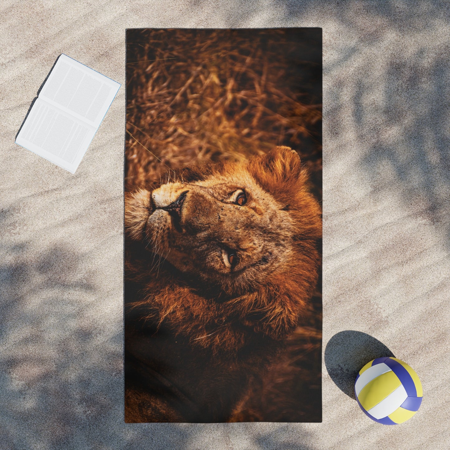 Lion Portrait Beach Towels