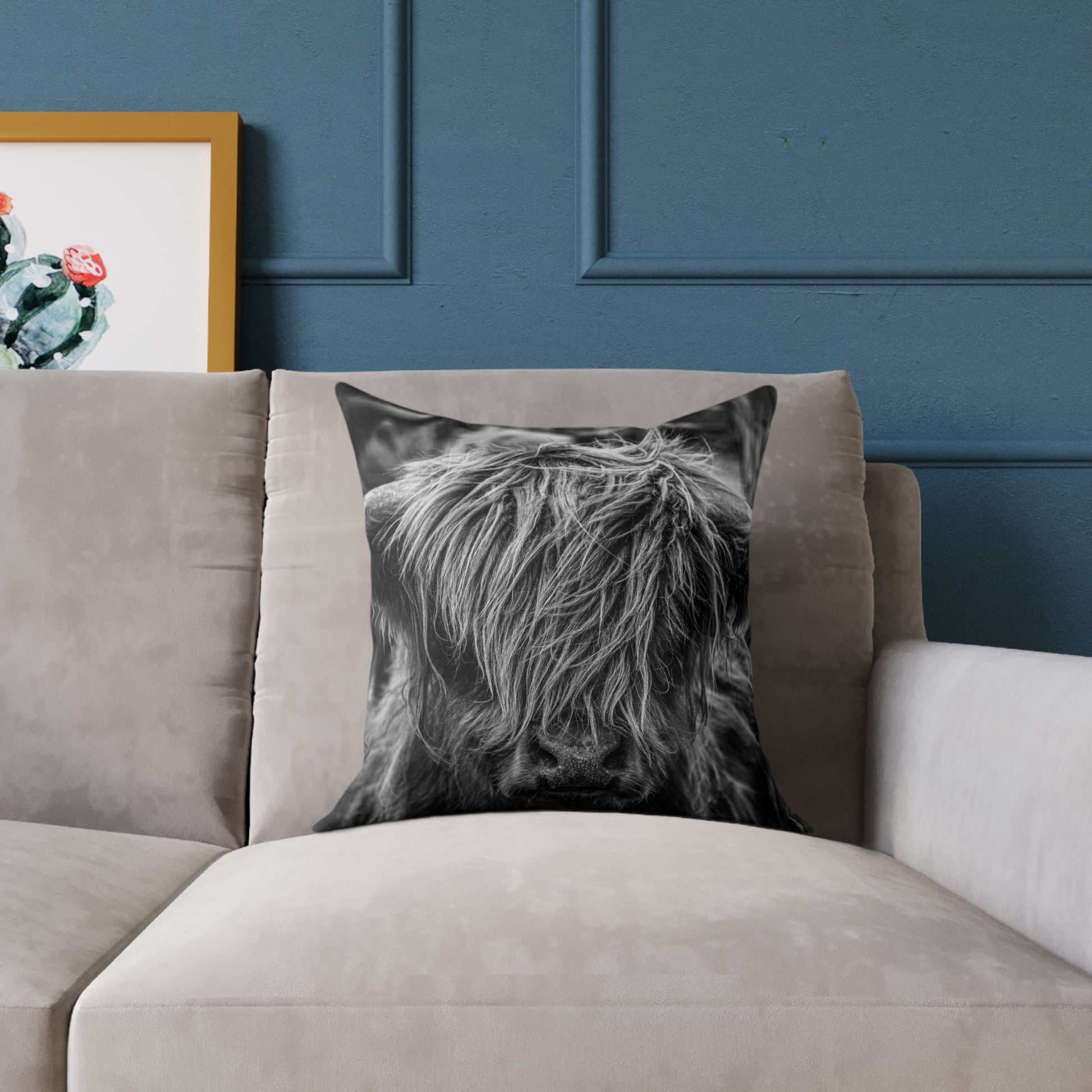 Highland Cattle Pillow B&W