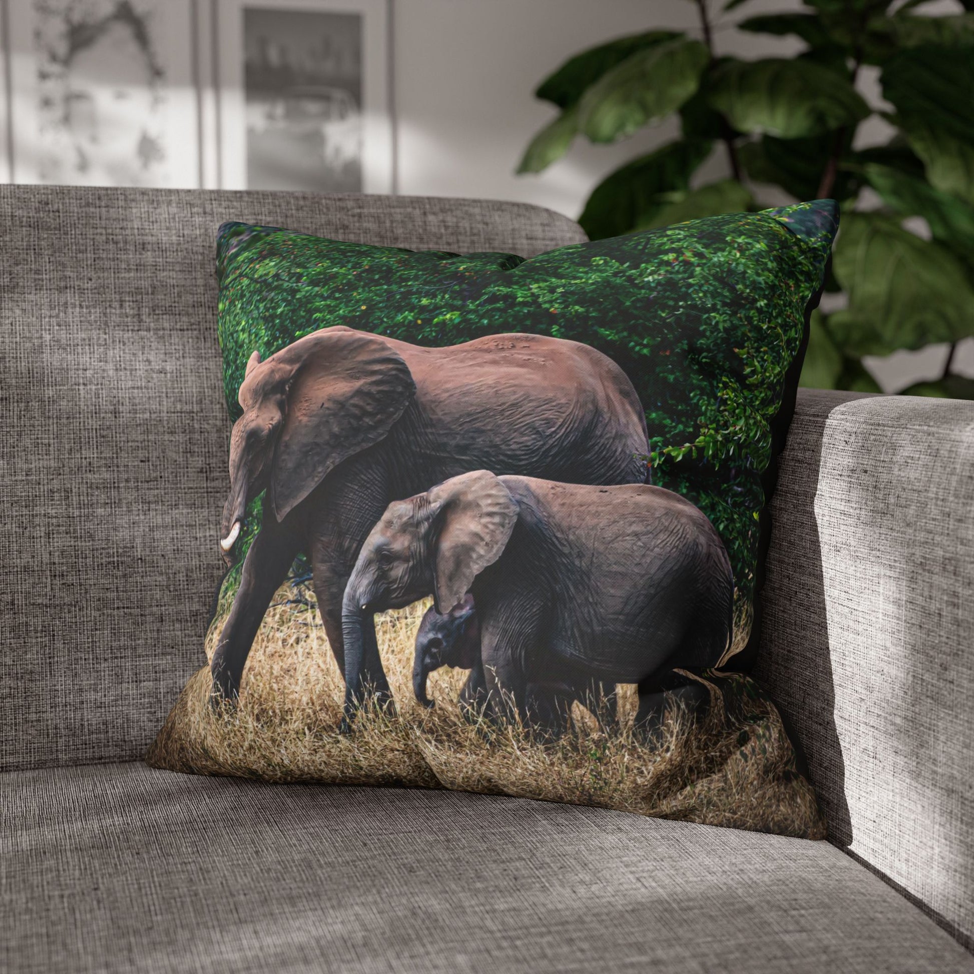 Poly Canvas Pillowcase - Elephant Family