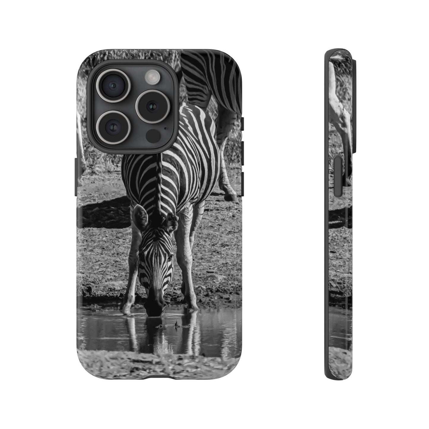 Tough Case - Zebra Drinking B&W iPhone 15 Pro Glossy