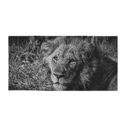 Lion Portrait Beach Towels B&W 30" × 60"